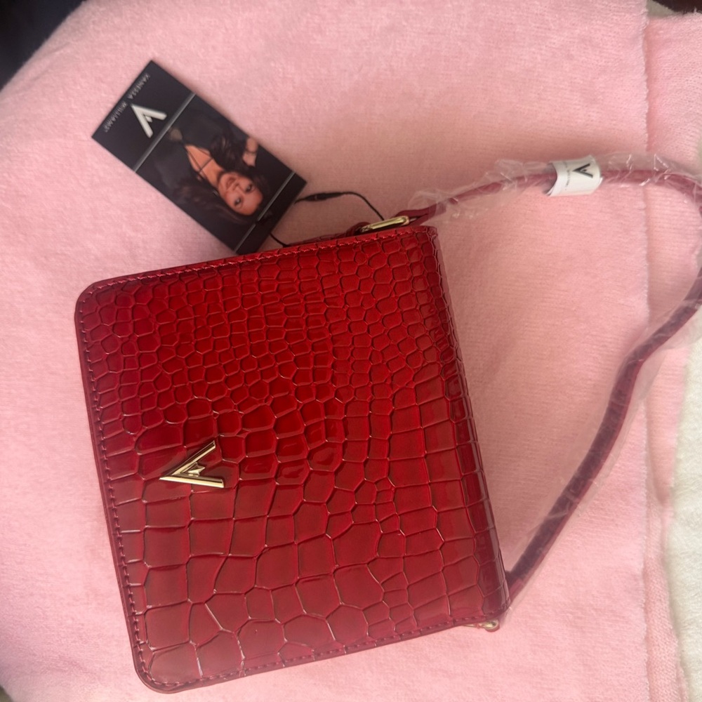 Vibrant Red Crocodile Pattern Women's Bag